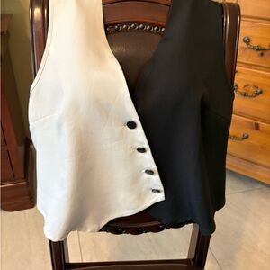 Two-Tone Black and White Women’s Vest with Button Detail